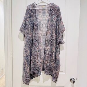 Democracy Womens Duster paisley kimono Cardigan Sheer Open Front L boho bohemian